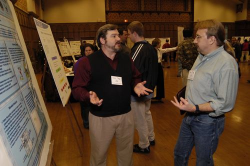 The Symposium kicked off with a poster session in which over 50 students & faculty teams presented their work and discussed their research.