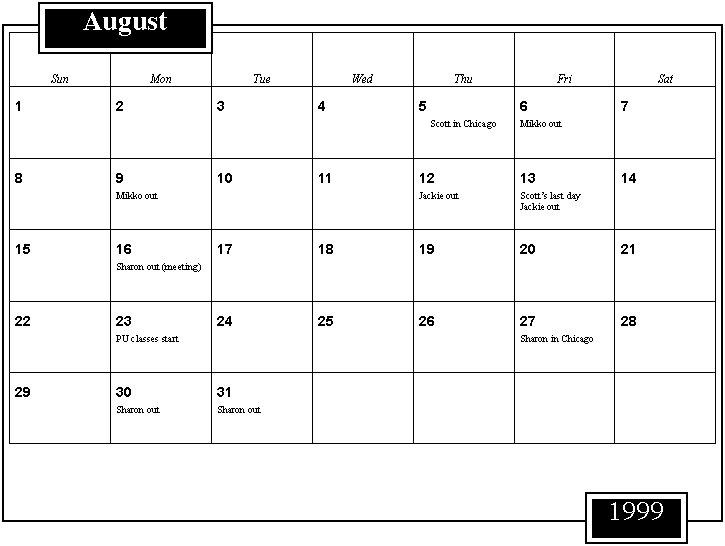 August Calendar