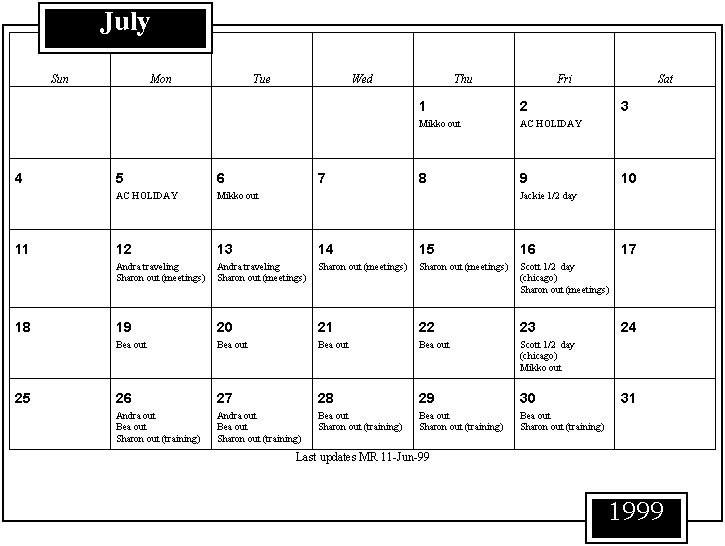 July Calendar