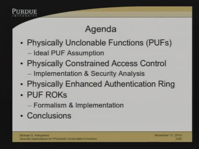 Security Applications for Physically Unclonable Functions