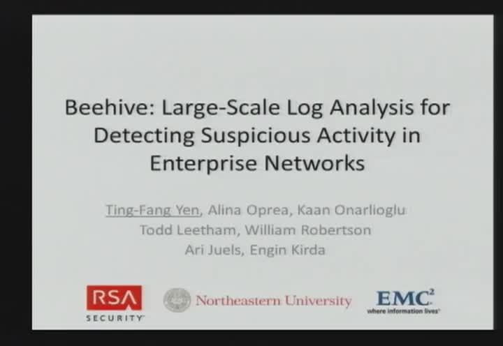 Beehive: Large-Scale Log Analysis for Detecting Suspicious Activity in Enterprise Networks